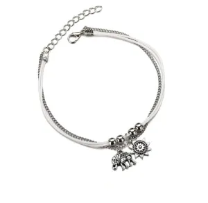 Silver-Plated Sun & Elephant Charm Anklet