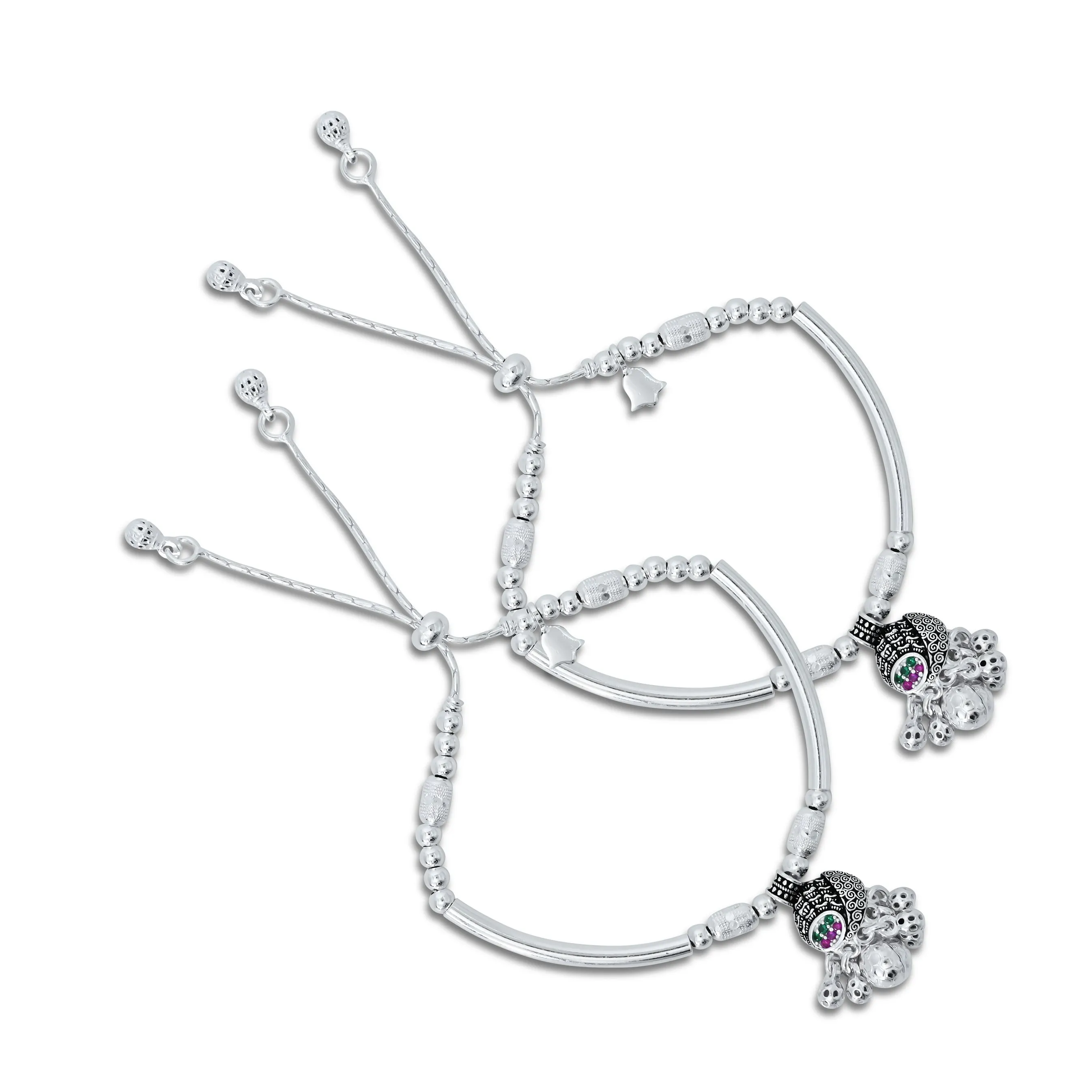 Silver Sea Shell with Silver Beads and Ghurngroo Anklet for Girls