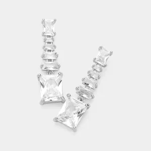 Small Dangle CZ Emerald Cut Clear Stone Pageant Earrings  | Interview Earrings |  623033