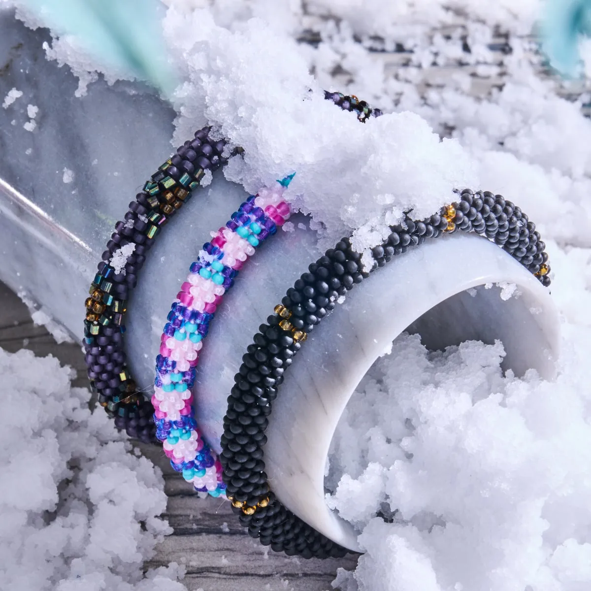 Snowfall After Dusk | Himalayan Glass Bead Bracelet