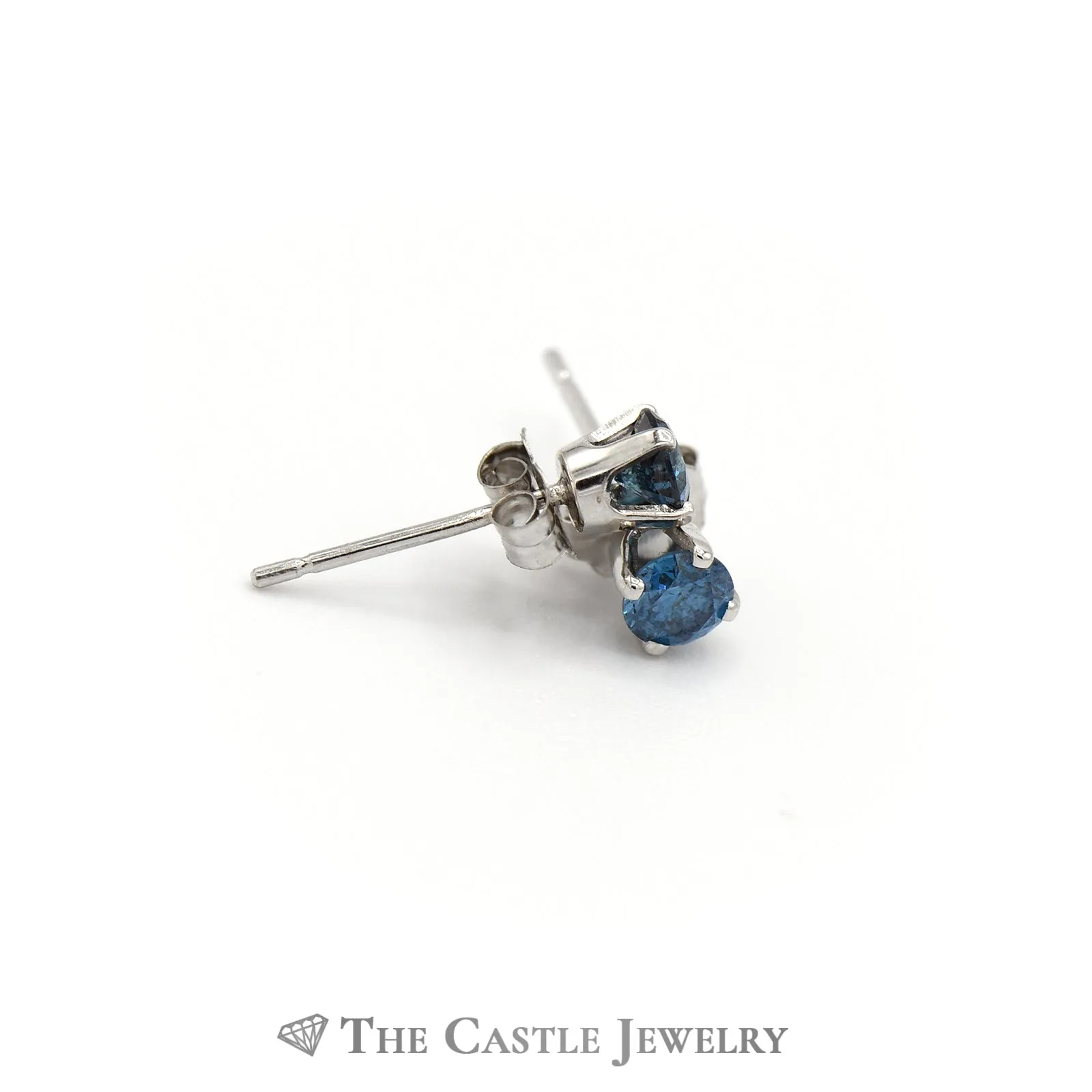 Sparkling Blue Diamond Stud Earrings in 14K White Gold