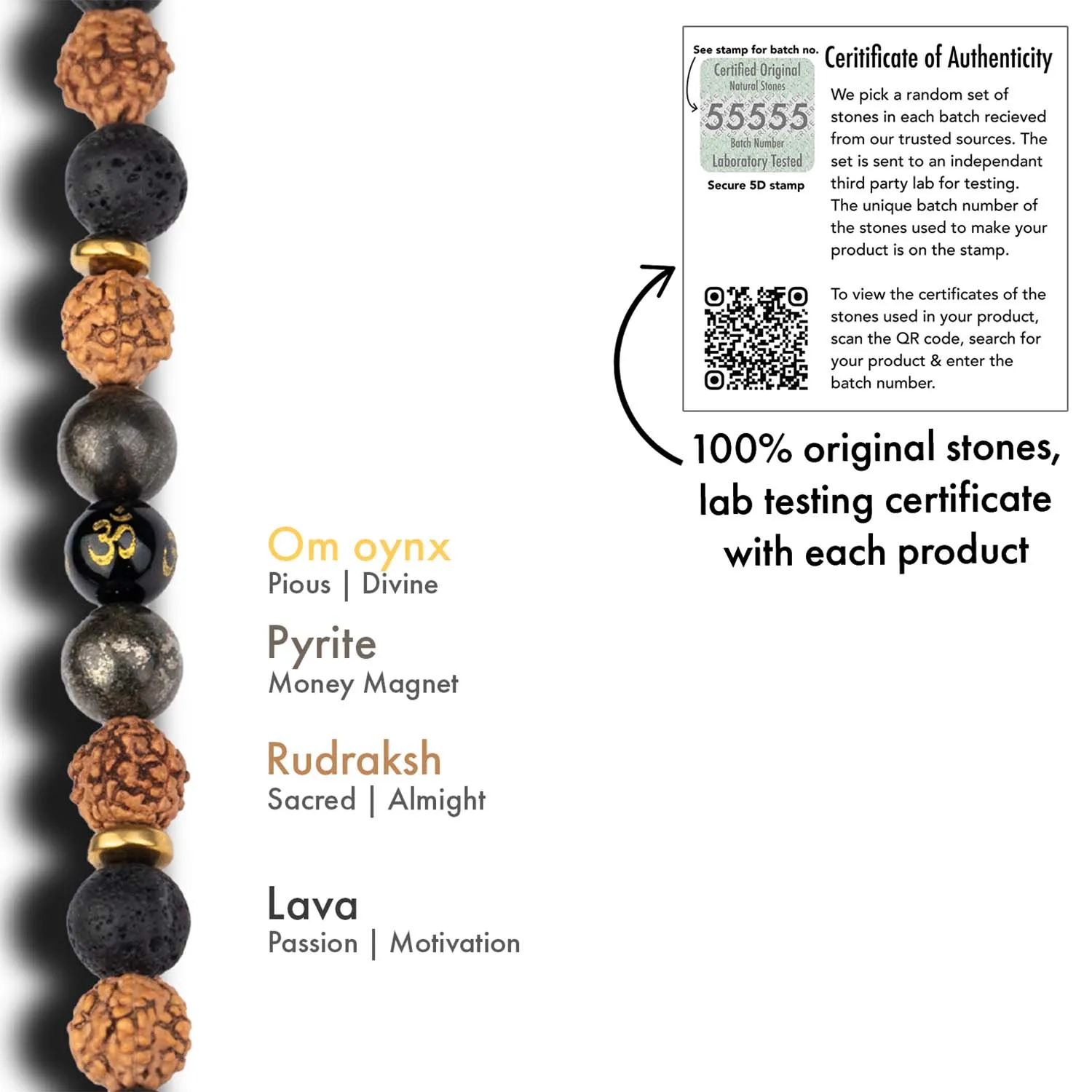 Spiritual Rudraksh Natural Stone Pyrite Om Bracelet