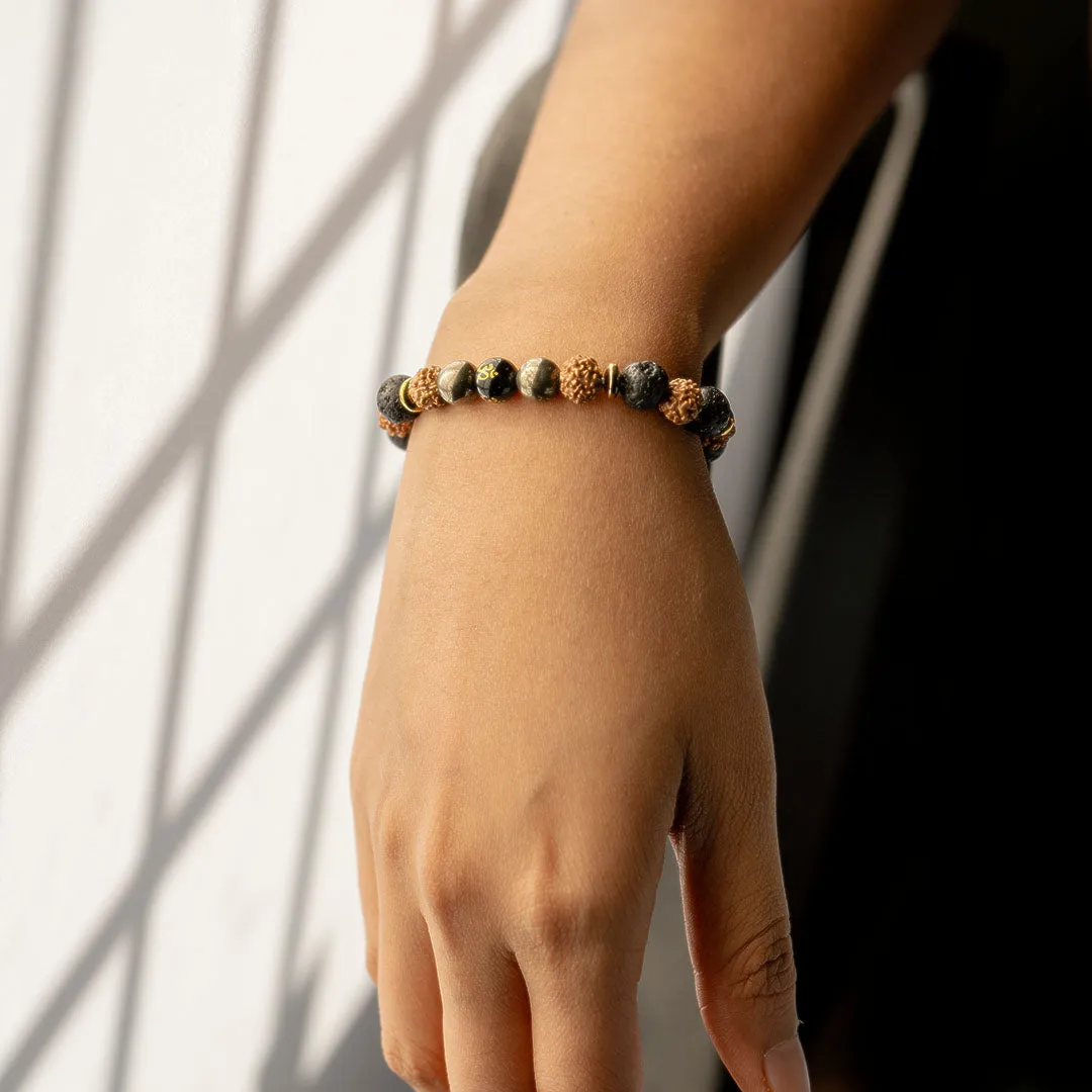 Spiritual Rudraksh Natural Stone Pyrite Om Bracelet