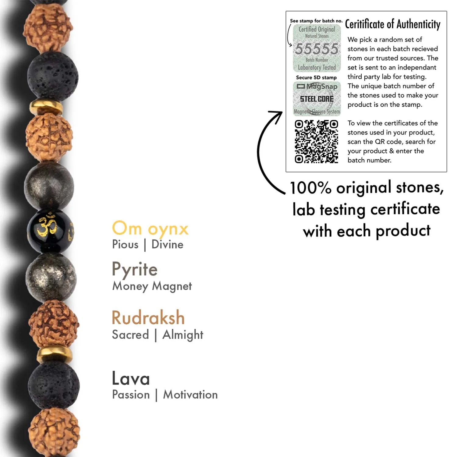 Spiritual Rudraksh Natural Stone Pyrite Om Bracelet