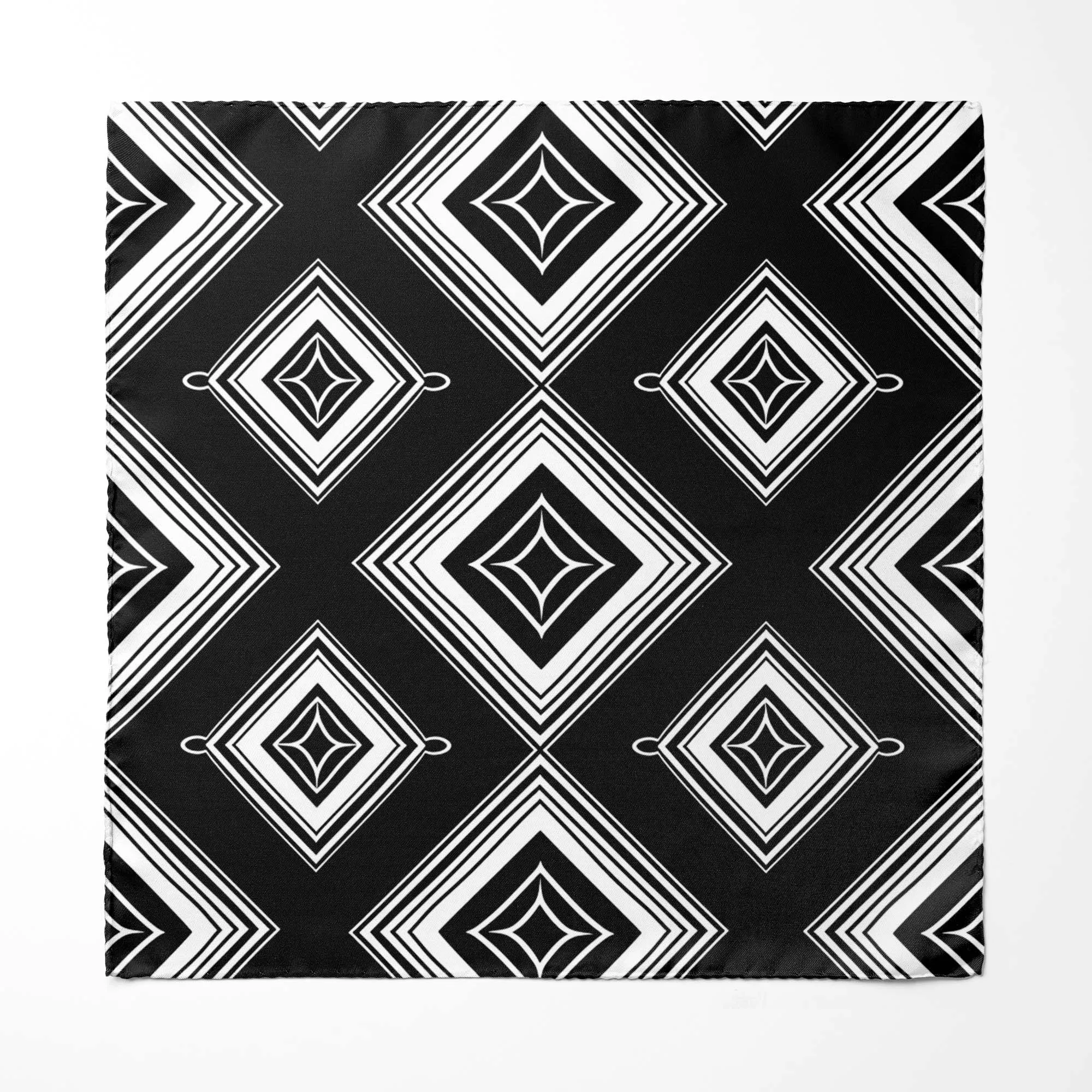 SQUARES GEOMETRIC SILK ASCOT WITH LAPEL PIN AND POCKET SQUARE