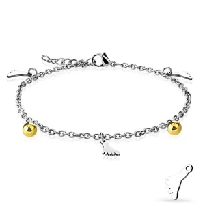 Stainless Steel 9"-10" Foot and Gold Bead Charm Anklet