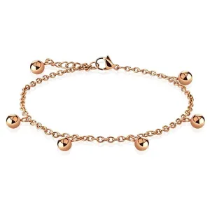 Stainless Steel 9"-10" Rose Gold Multi-Bead Ankle Bracelet Anklet