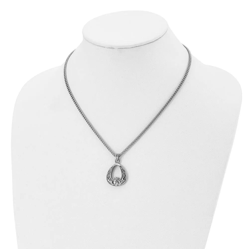 Stainless Steel Antiqued and Polished Claddagh 18in Necklace