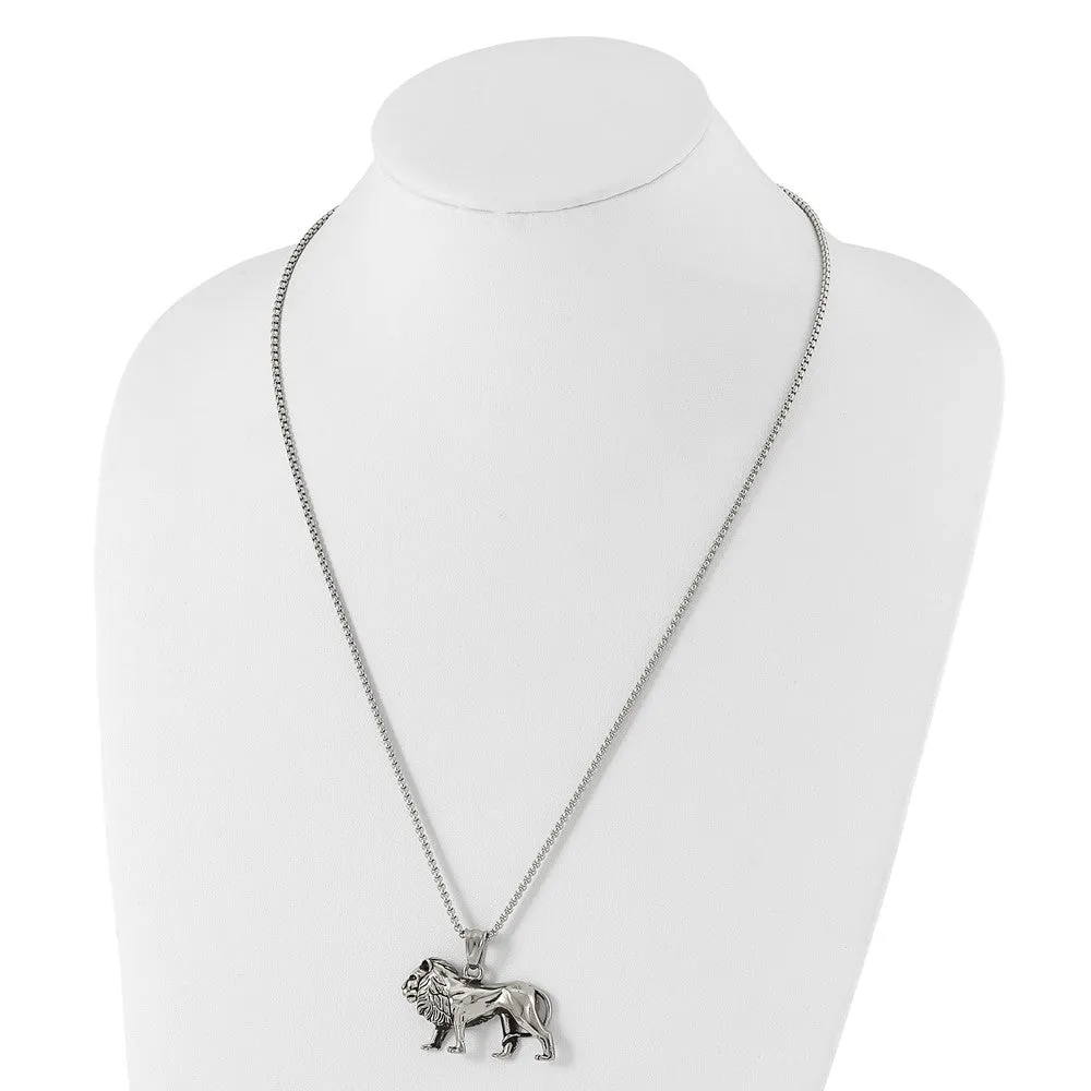 Stainless Steel Antiqued and Polished Lion 25.5in Necklace
