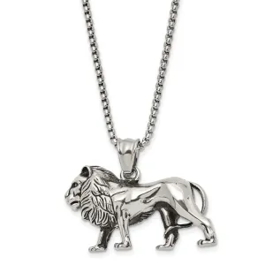 Stainless Steel Antiqued and Polished Lion 25.5in Necklace