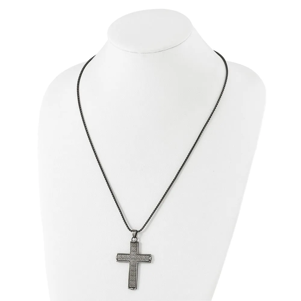 Stainless Steel Antiqued Textured Cross 24in Necklace