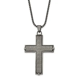 Stainless Steel Antiqued Textured Cross 24in Necklace