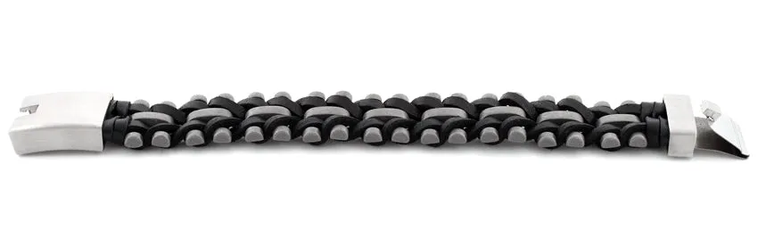 Stainless Steel Black Woven Leather Bracelet