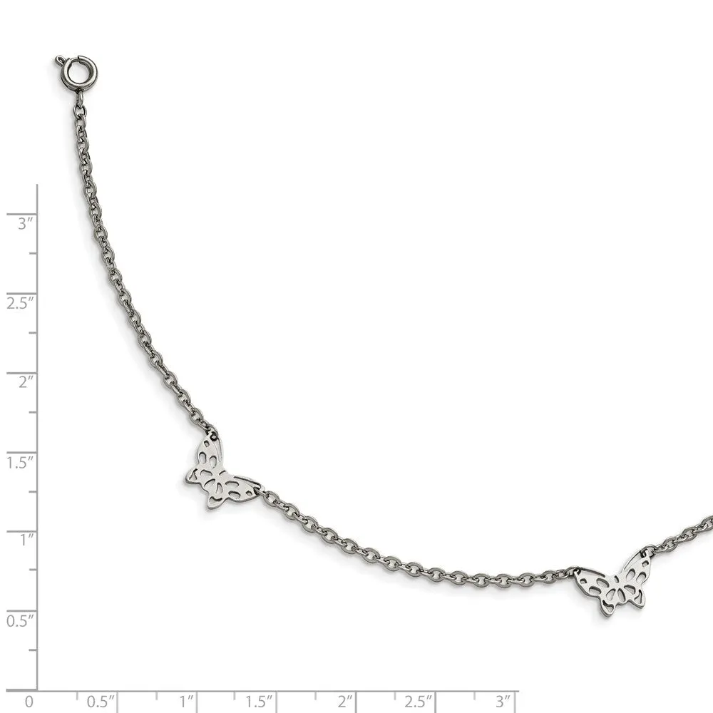 Stainless Steel Polished Butterfly Charms w/1in ext. 9.5in Anklet