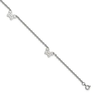 Stainless Steel Polished Butterfly Charms w/1in ext. 9.5in Anklet