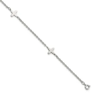 Stainless Steel Polished Cross Charms w/1in ext. 9in Anklet