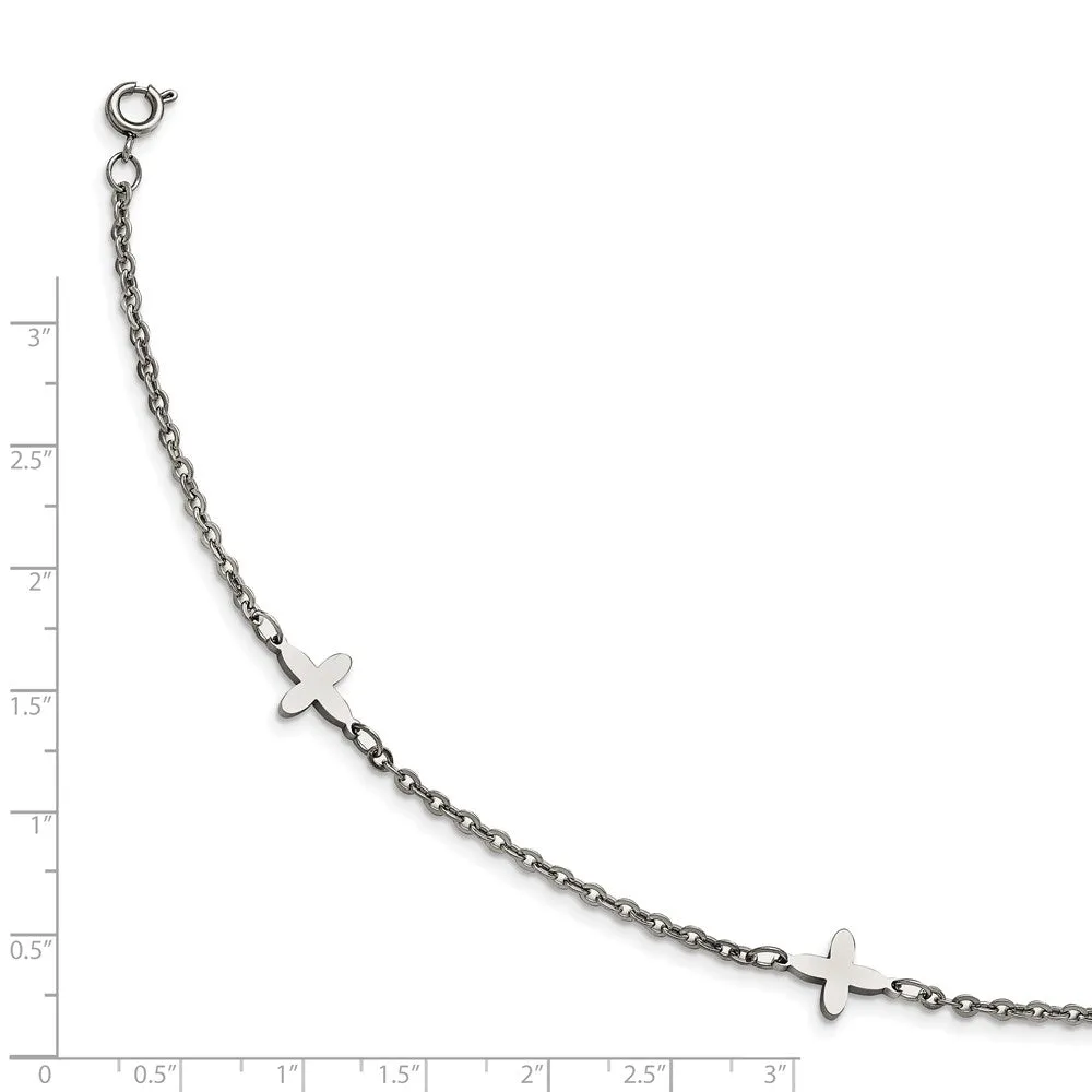 Stainless Steel Polished Cross Charms w/1in ext. 9in Anklet