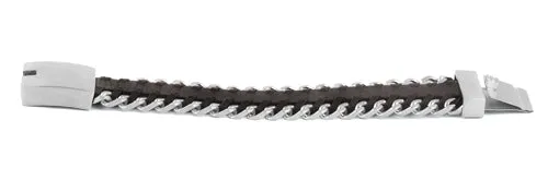 Stainless Steel Woven Dark Brown Leather Bracelet