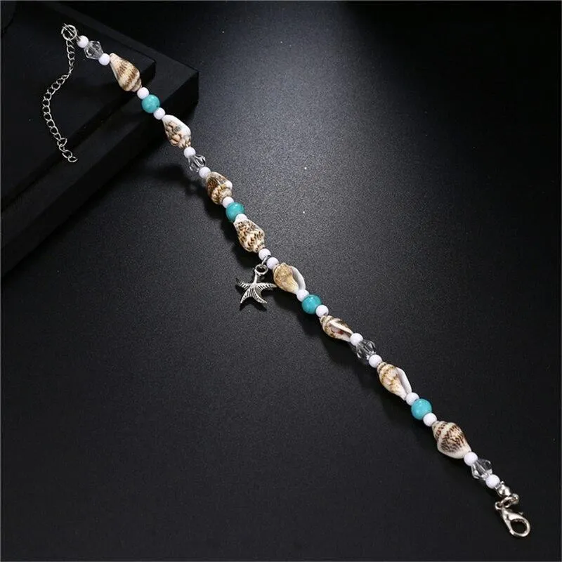 Starfish Handmade Brecelets Shell Beads Starfish Anklets for Women Leg Bracelet Handmade Bohemian Foot Chain
