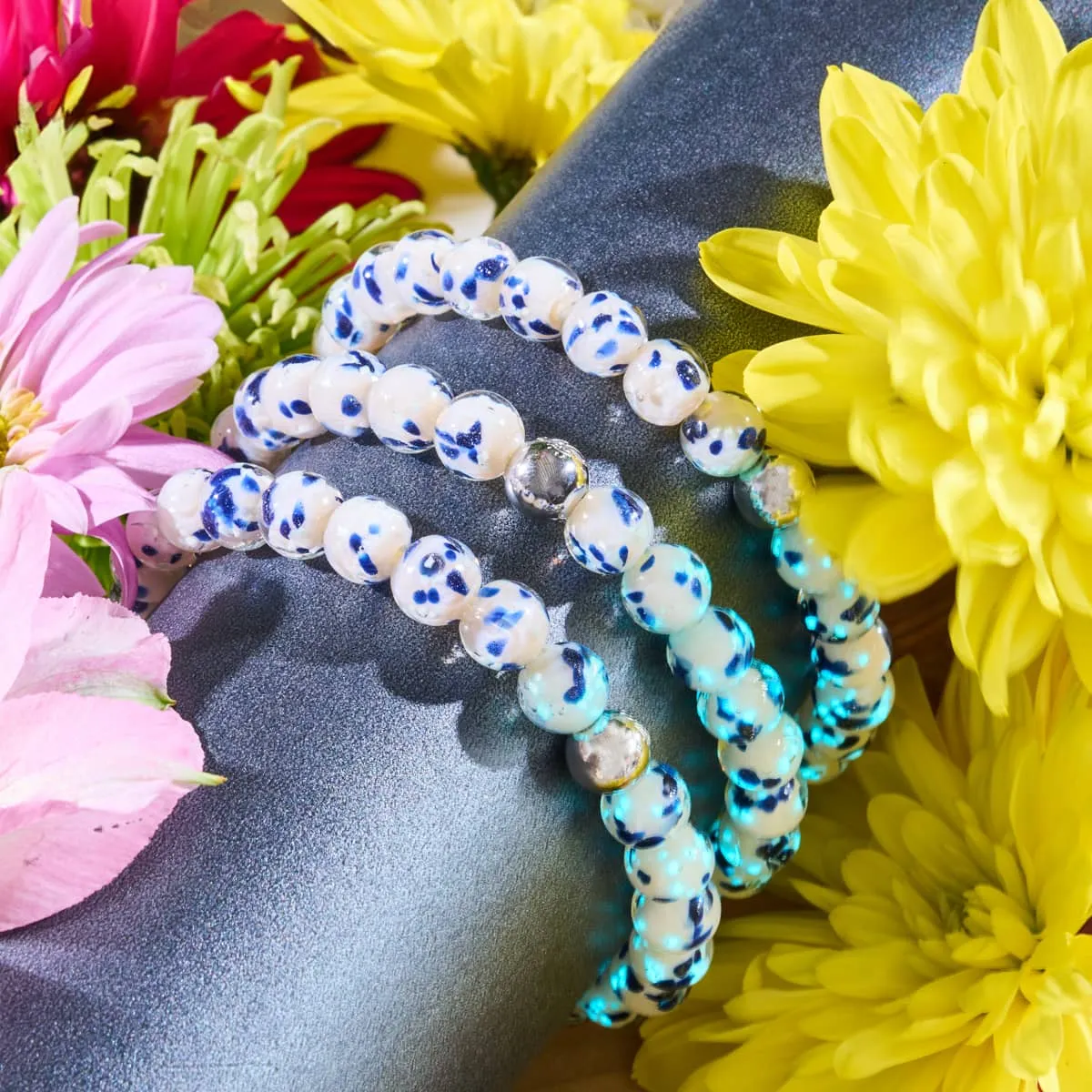 Starlit Waves | Silver | Firefly Glass Macrame Bracelet