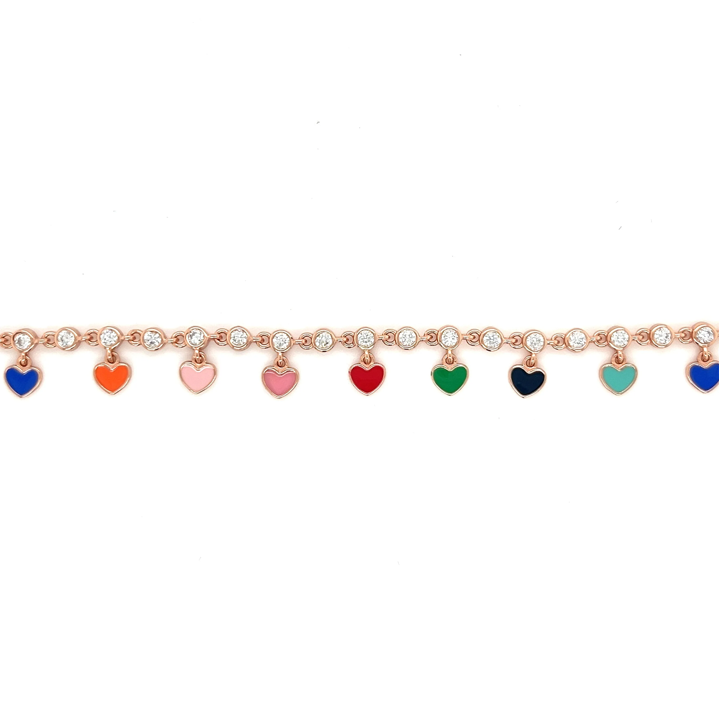 Sterling Colored Enamel Dangling Heart 9" Anklets with Cubic Zirconia Stones - C312619