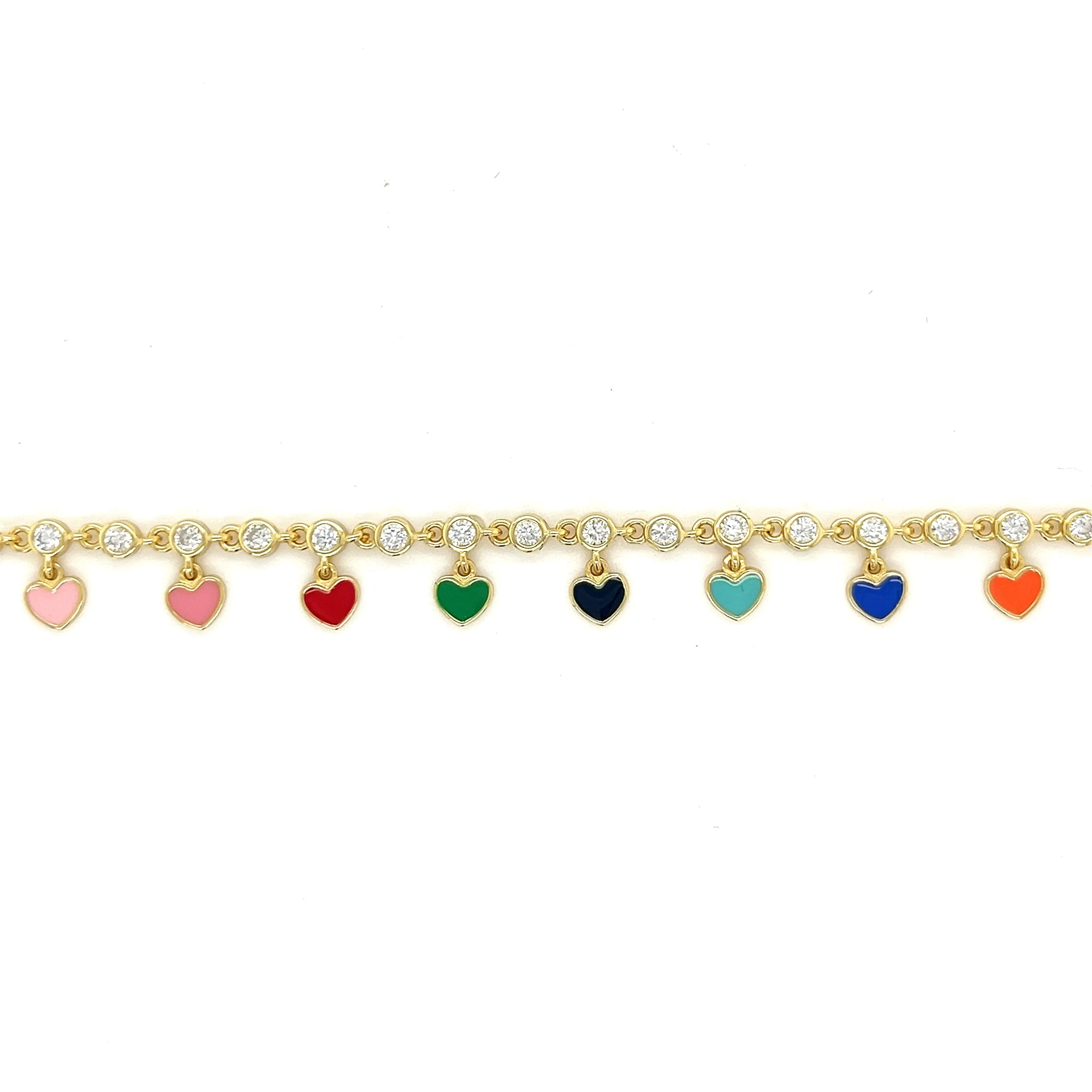 Sterling Colored Enamel Dangling Heart 9" Anklets with Cubic Zirconia Stones - C312619