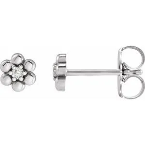 Sterling Silver .03 CTW Natural Diamond Beaded Daisy Earrings