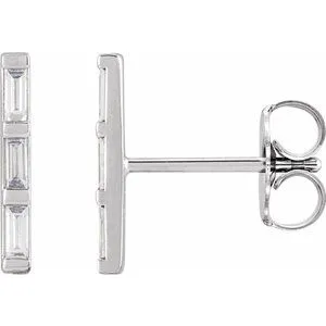 Sterling Silver 1/8 CTW Natural Diamond Bar Earrings