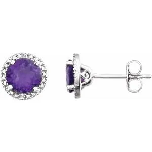 Sterling Silver Amethyst & .01 CTW Diamond Earrings
