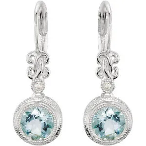 Sterling Silver Aquamarine & .02 CTW Diamond Earrings