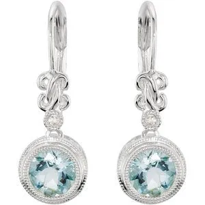 Sterling Silver Aquamarine & .02 CTW Diamond Earrings