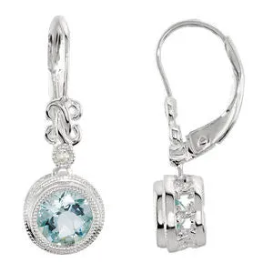 Sterling Silver Aquamarine & .02 CTW Diamond Earrings