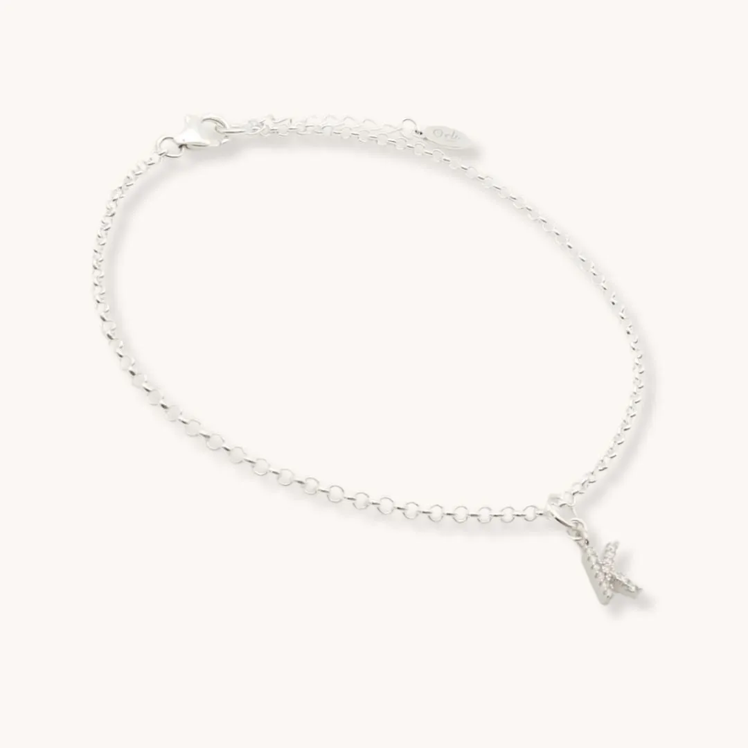 Sterling Silver Crystal Initial Anklet