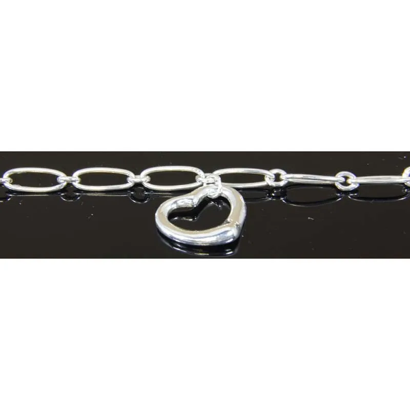 Sterling Silver Dangle Heart Charm Anklet 10"