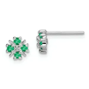 Sterling Silver Emerald   Diamond Mini Flower Stud Earrings