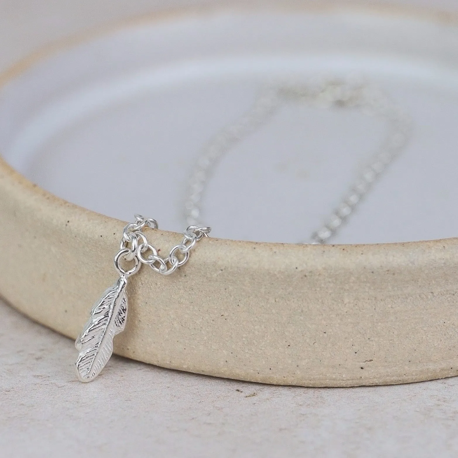 Sterling Silver Feather Charm Anklet