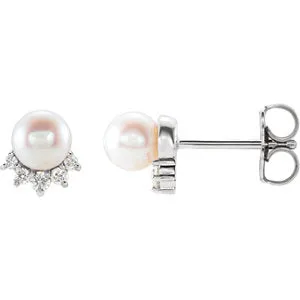 Sterling Silver Freshwater Cultured Pearl & .08 CTW Diamond Earrings