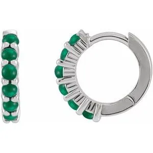 Sterling Silver Natural Emerald Cabochon 12.2 mm Huggie Hoop Earring