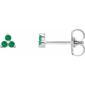 Sterling Silver Natural Emerald Three Stone Earrings