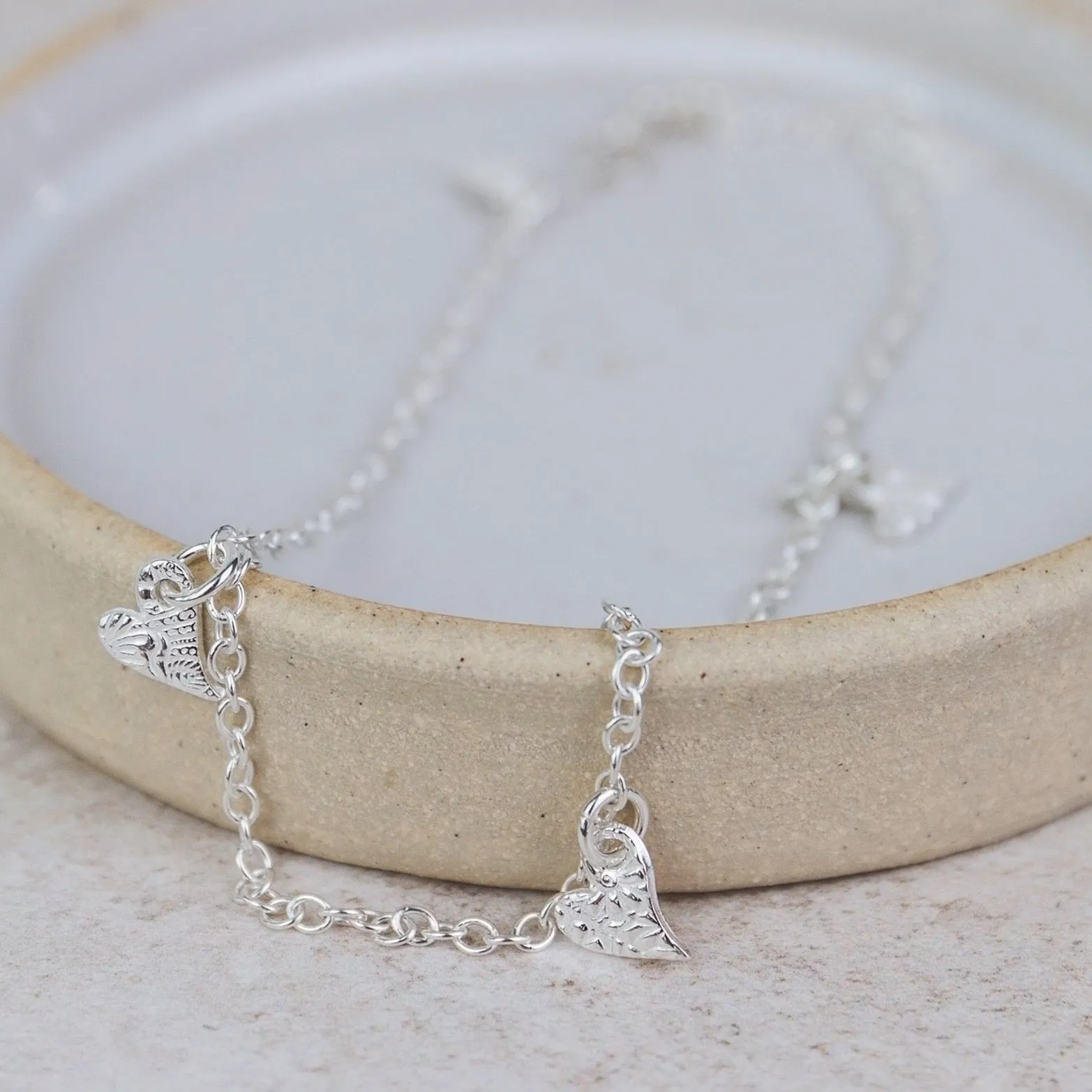 Sterling Silver Tilted Heart Charm Anklet