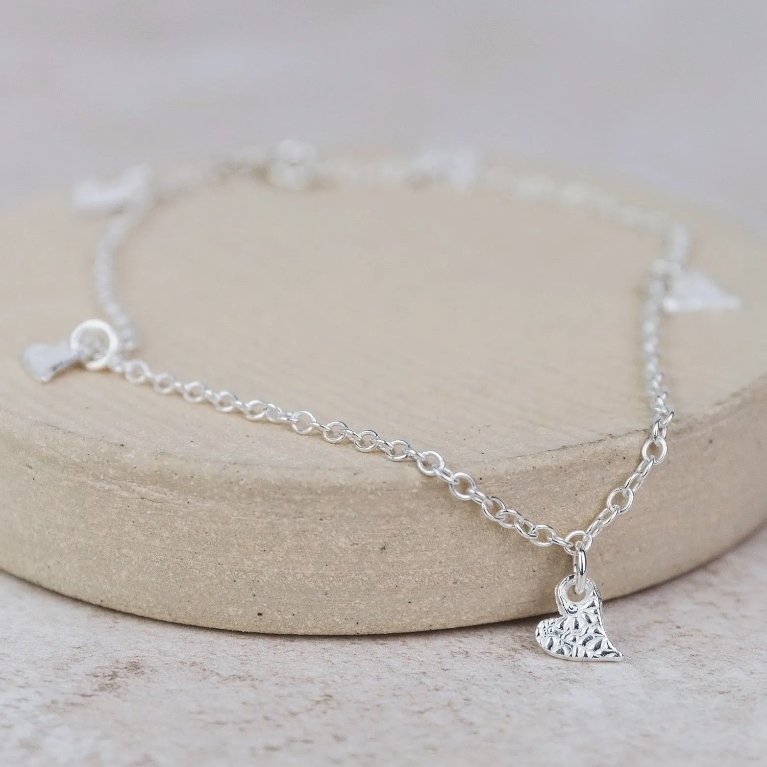 Sterling Silver Tilted Heart Charm Anklet