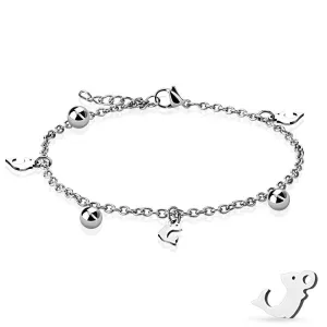 Stylish Stainless Steel 9"-10" Dolphin and Bead Anklet