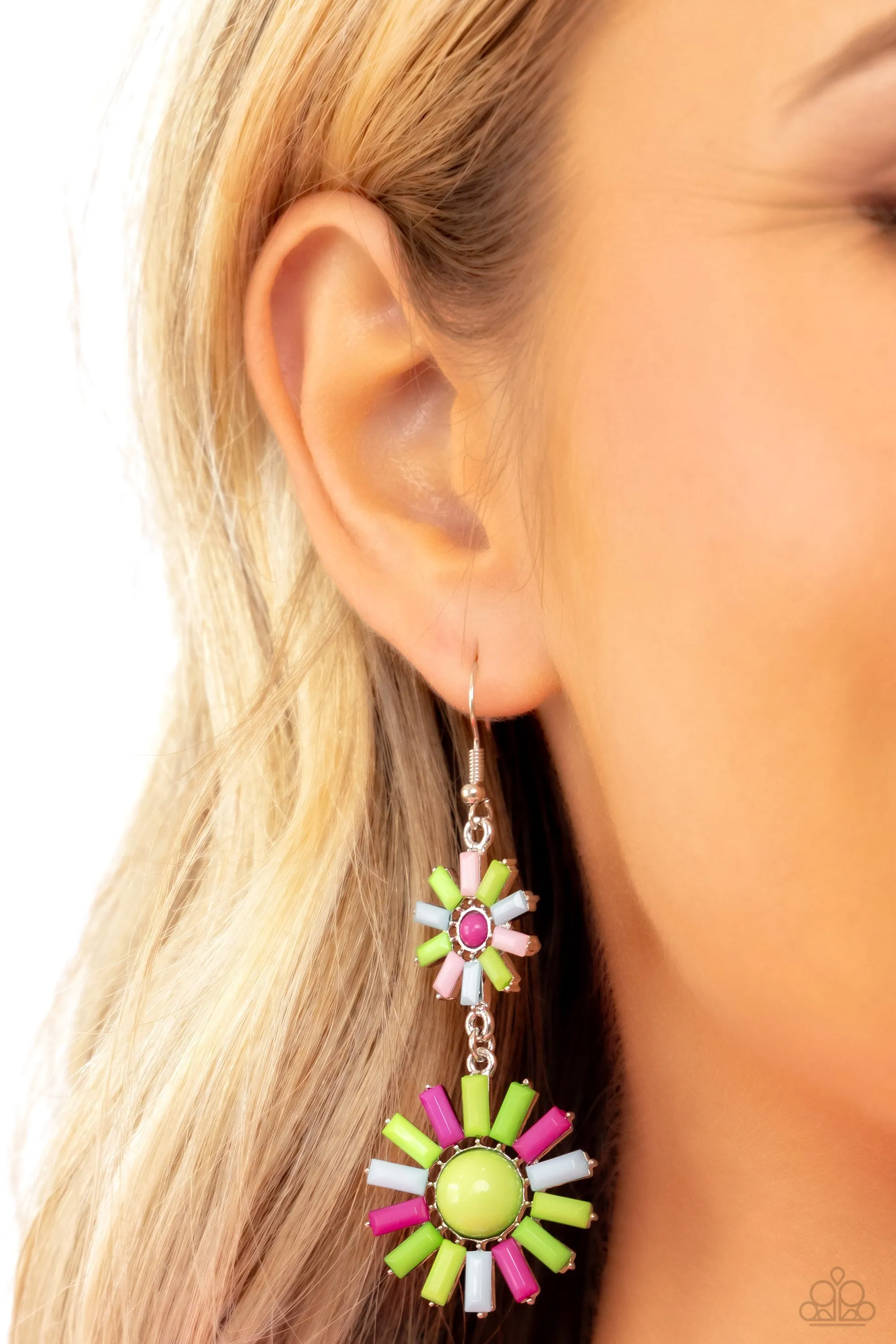 SUN Wild - Multi - Green, Purple, and Blue Beaded Flower Paparazzi Fishhook Earrings