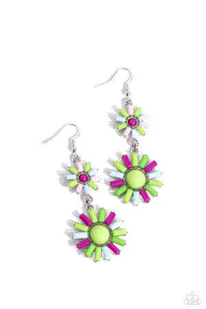 SUN Wild - Multi - Green, Purple, and Blue Beaded Flower Paparazzi Fishhook Earrings