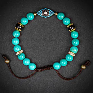 Tibetan Turquoise and Onyx  Evil Eye Charm Bracelet