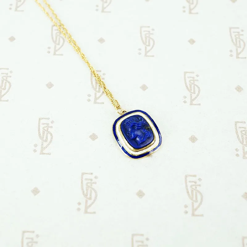 Tiny 18k Lapis Cameo Pendant