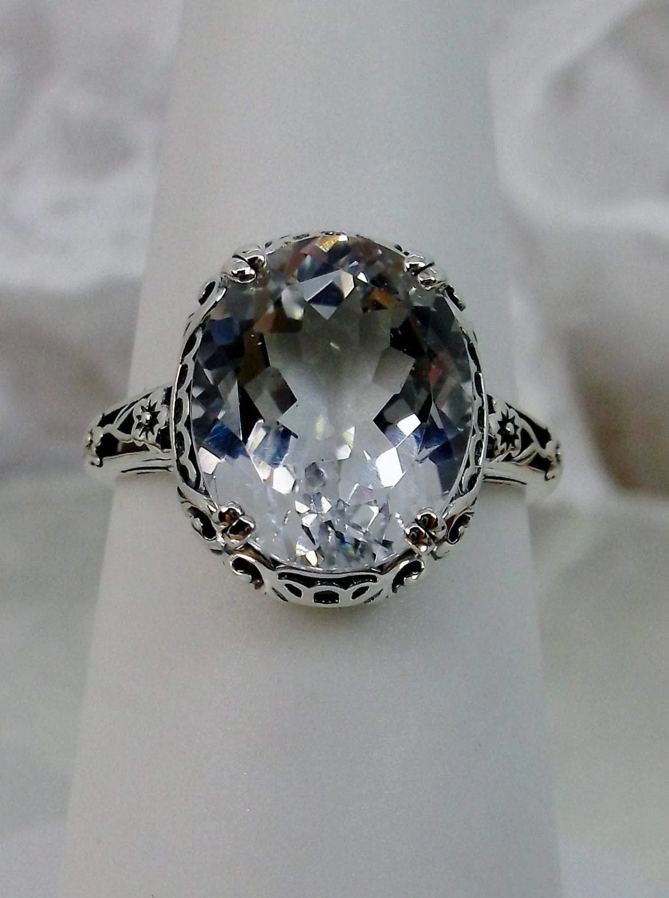 Topaz Ring, Natural White Topaz Gemstone, Edwardian Jewelry #D70z