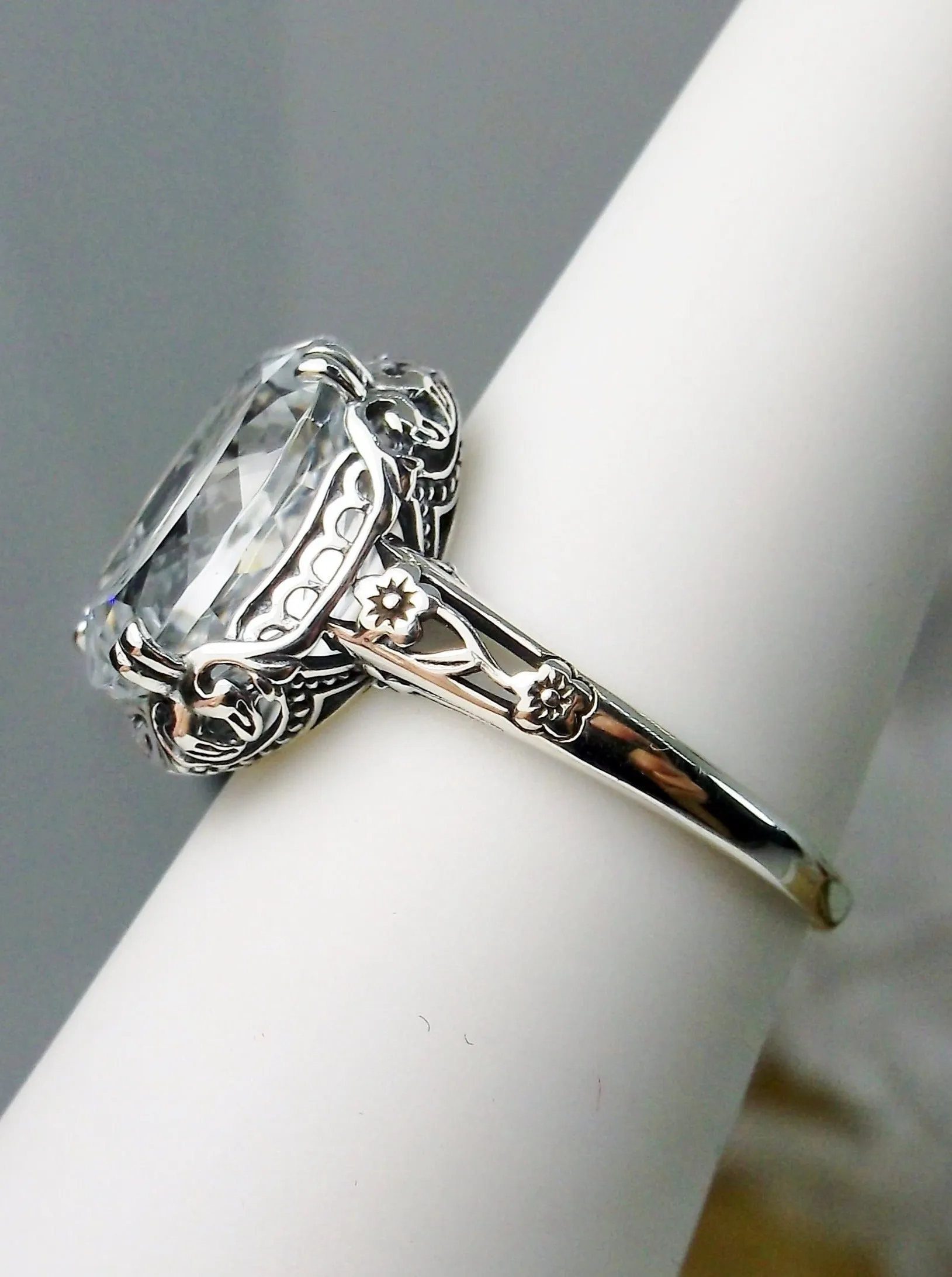 Topaz Ring, Natural White Topaz Gemstone, Edwardian Jewelry #D70z