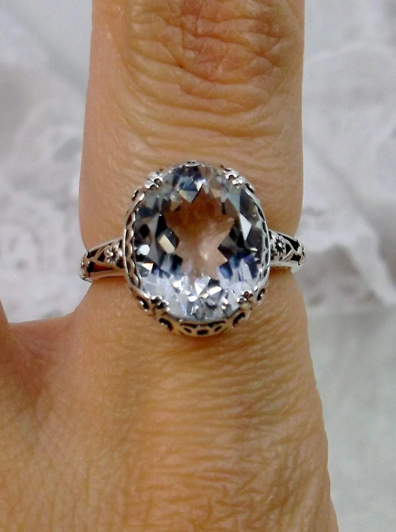 Topaz Ring, Natural White Topaz Gemstone, Edwardian Jewelry #D70z