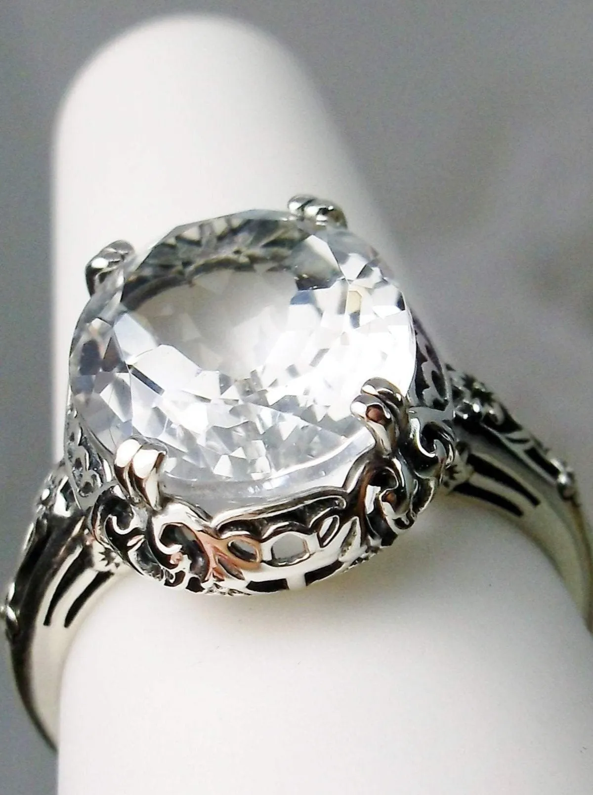 Topaz Ring, Natural White Topaz Gemstone, Edwardian Jewelry #D70z